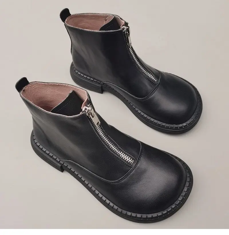 Genuine Leather Cowhide Men's Women's Wide Toe Short Boots Original High Cut Spring Work Single Shoe 43 Обувь С Широким Носом