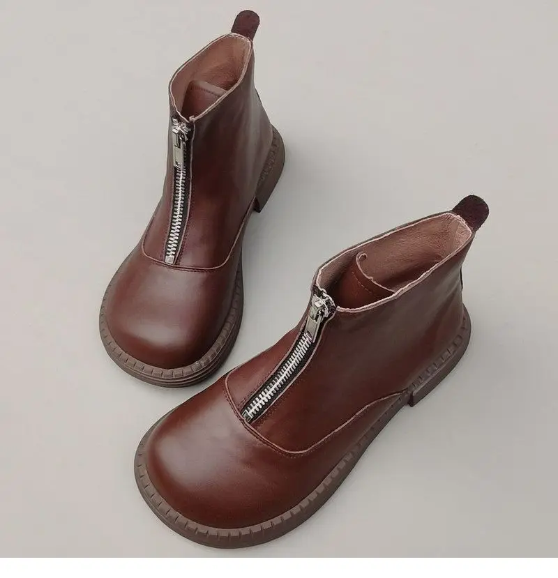 Genuine Leather Cowhide Men's Women's Wide Toe Short Boots Original High Cut Spring Work Single Shoe 43 Обувь С Широким Носом