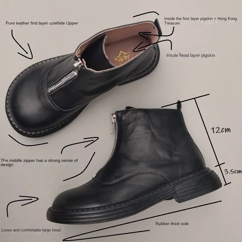 Genuine Leather Cowhide Men's Women's Wide Toe Short Boots Original High Cut Spring Work Single Shoe 43 Обувь С Широким Носом