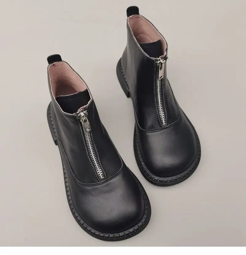 Genuine Leather Cowhide Men's Women's Wide Toe Short Boots Original High Cut Spring Work Single Shoe 43 Обувь С Широким Носом