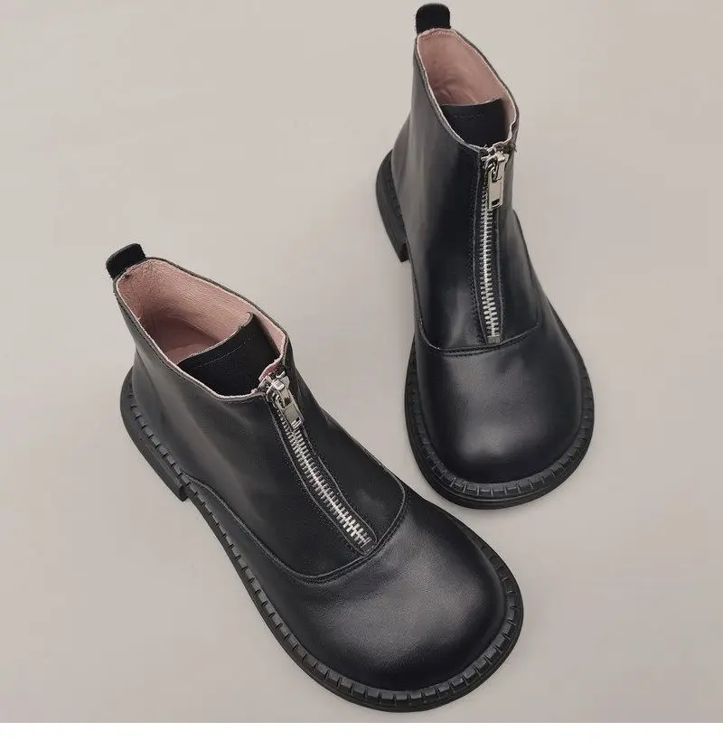 Genuine Leather Cowhide Men's Women's Wide Toe Short Boots Original High Cut Spring Work Single Shoe 43 Обувь С Широким Носом