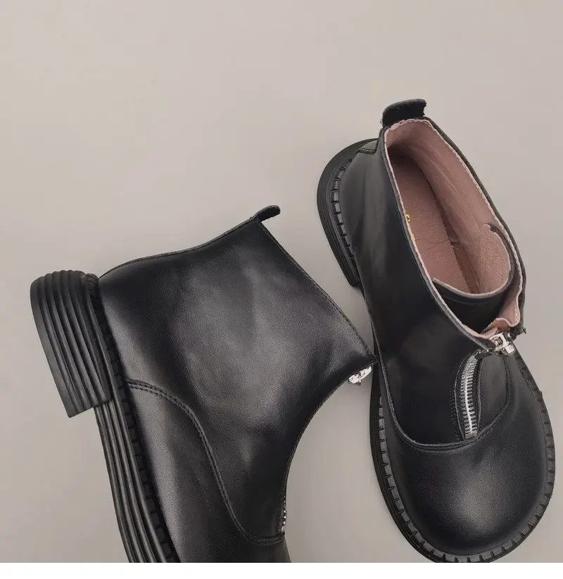 Genuine Leather Cowhide Men's Women's Wide Toe Short Boots Original High Cut Spring Work Single Shoe 43 Обувь С Широким Носом