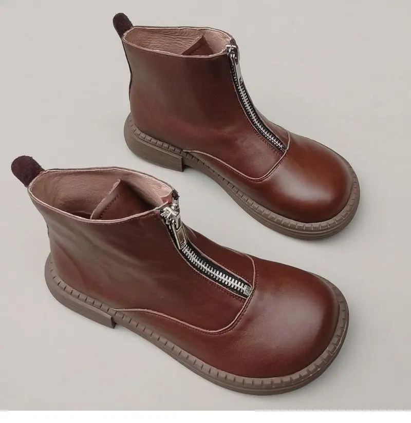 Genuine Leather Cowhide Men's Women's Wide Toe Short Boots Original High Cut Spring Work Single Shoe 43 Обувь С Широким Носом