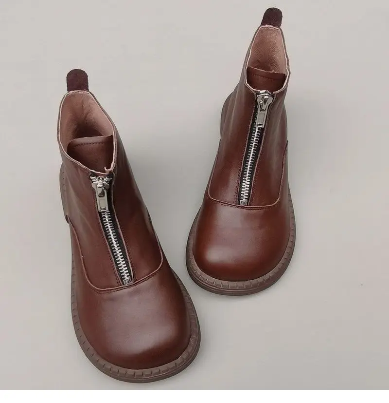 Genuine Leather Cowhide Men's Women's Wide Toe Short Boots Original High Cut Spring Work Single Shoe 43 Обувь С Широким Носом
