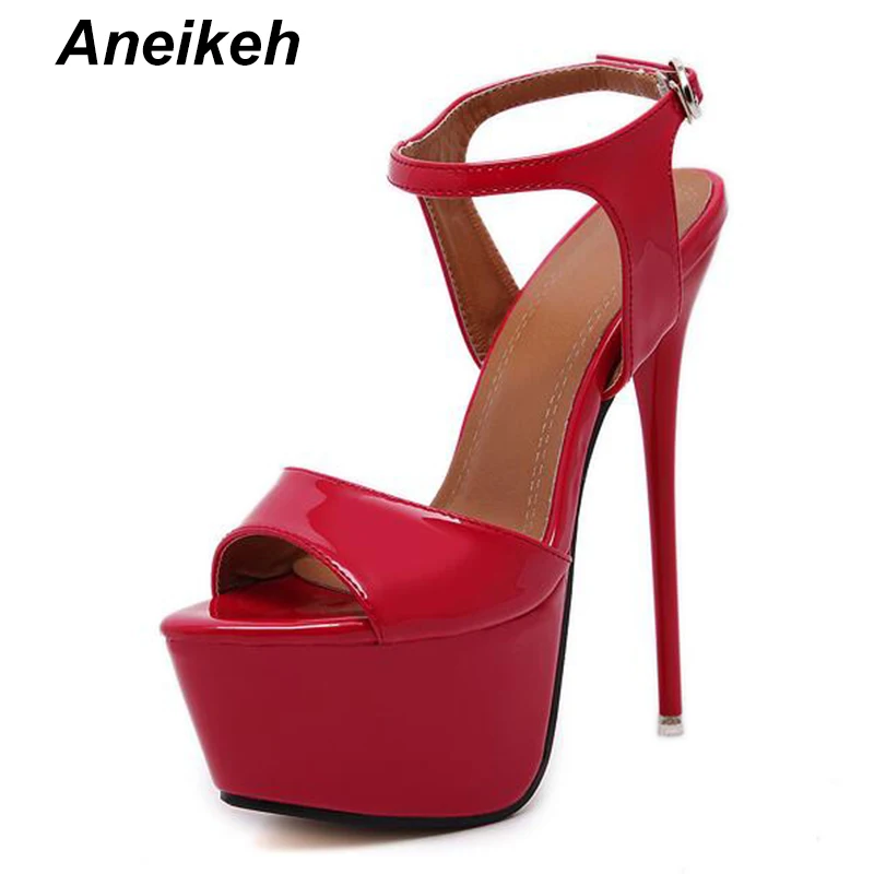 Aneikeh Big Shoe Size 41 42 43 44 45 46 High Heels Sandals Summer Sexy Open Toe Party Dress 16CM Platform Gladiator Women Pumps