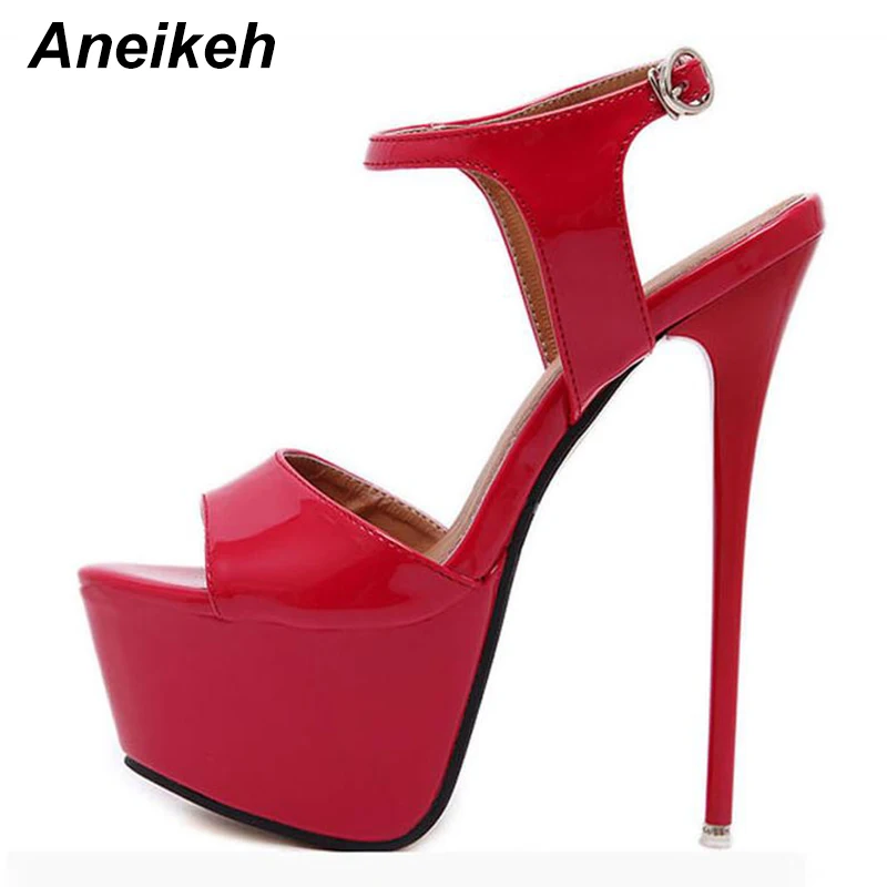 Aneikeh Big Shoe Size 41 42 43 44 45 46 High Heels Sandals Summer Sexy Open Toe Party Dress 16CM Platform Gladiator Women Pumps