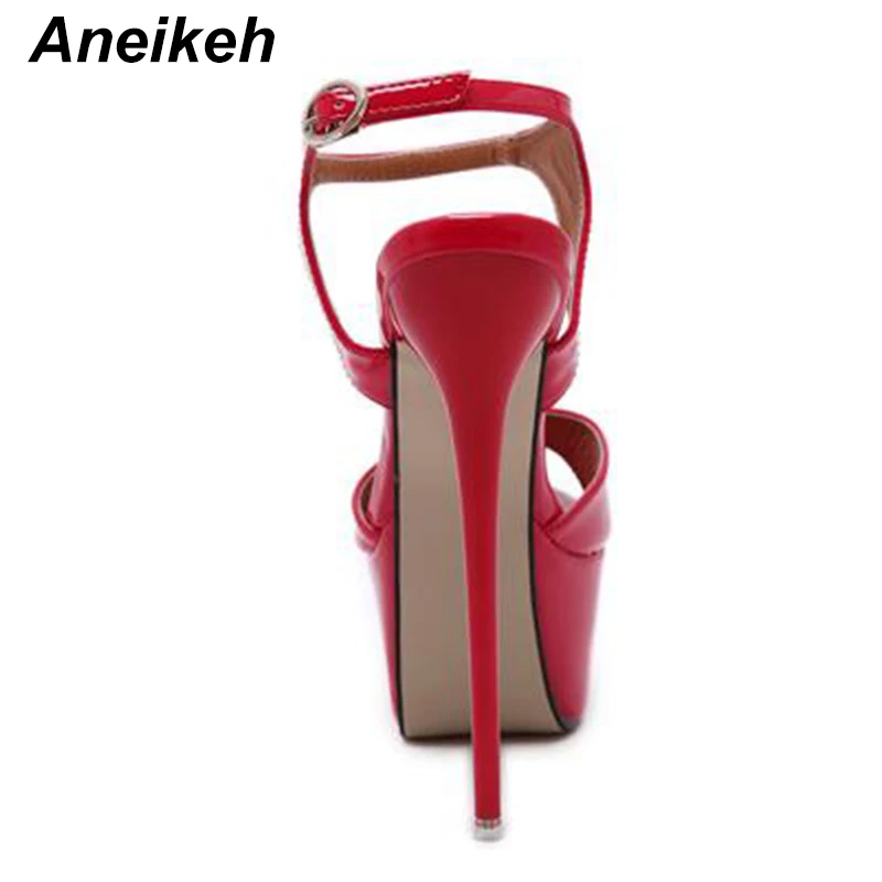 Aneikeh Big Shoe Size 41 42 43 44 45 46 High Heels Sandals Summer Sexy Open Toe Party Dress 16CM Platform Gladiator Women Pumps