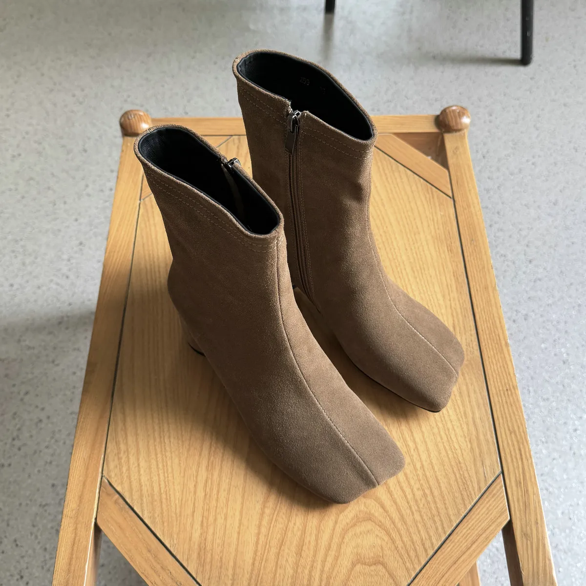 QUTAA New Fashion Winter Cow Suede Women Ankle Boots High Heels Autumn Genuine Leather Square Toe Shoes Zipper Short Boots 34-43