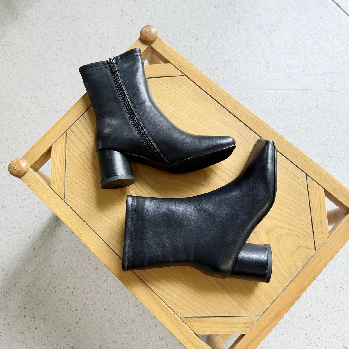 QUTAA New Fashion Winter Cow Suede Women Ankle Boots High Heels Autumn Genuine Leather Square Toe Shoes Zipper Short Boots 34-43