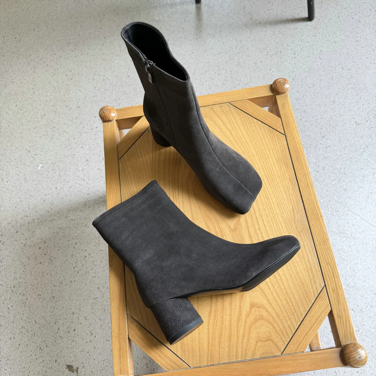QUTAA New Fashion Winter Cow Suede Women Ankle Boots High Heels Autumn Genuine Leather Square Toe Shoes Zipper Short Boots 34-43