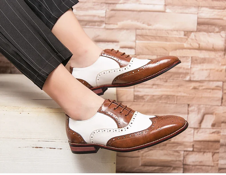 Men Business Dress shoe Colorful  Lace up Fashion Man Casual Leather Oxfords shoes Flat Leisure Wedding Party shoe Men Big Size