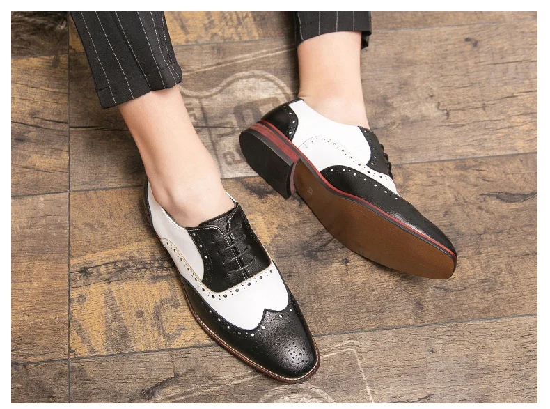 Men Business Dress shoe Colorful  Lace up Fashion Man Casual Leather Oxfords shoes Flat Leisure Wedding Party shoe Men Big Size