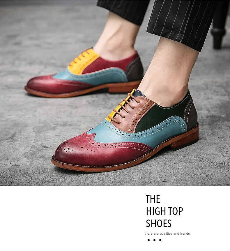 Men Business Dress shoe Colorful  Lace up Fashion Man Casual Leather Oxfords shoes Flat Leisure Wedding Party shoe Men Big Size