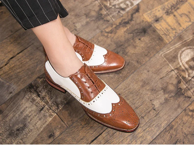 Men Business Dress shoe Colorful  Lace up Fashion Man Casual Leather Oxfords shoes Flat Leisure Wedding Party shoe Men Big Size