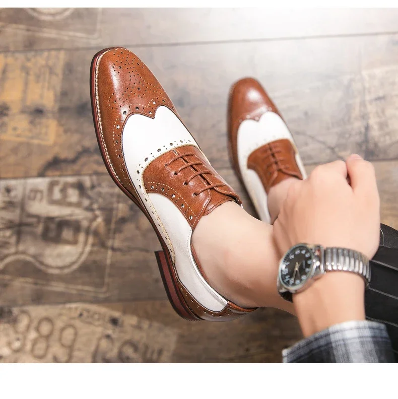 Men Business Dress shoe Colorful  Lace up Fashion Man Casual Leather Oxfords shoes Flat Leisure Wedding Party shoe Men Big Size