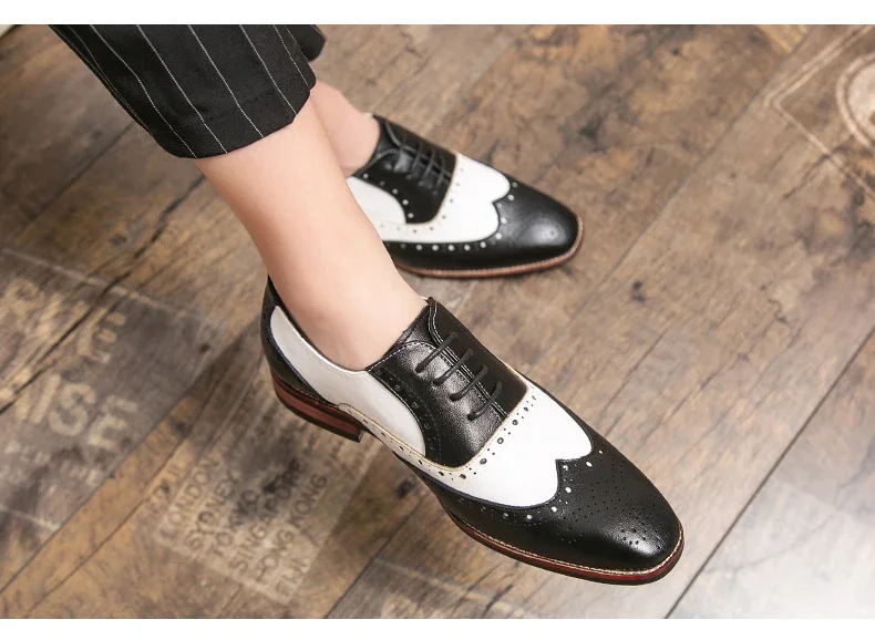 Men Business Dress shoe Colorful  Lace up Fashion Man Casual Leather Oxfords shoes Flat Leisure Wedding Party shoe Men Big Size
