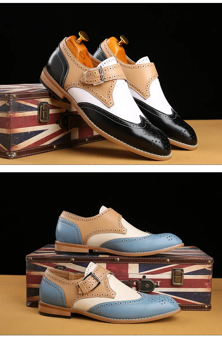 Men Business Dress shoe Colorful  Lace up Fashion Man Casual Leather Oxfords shoes Flat Leisure Wedding Party shoe Men Big Size