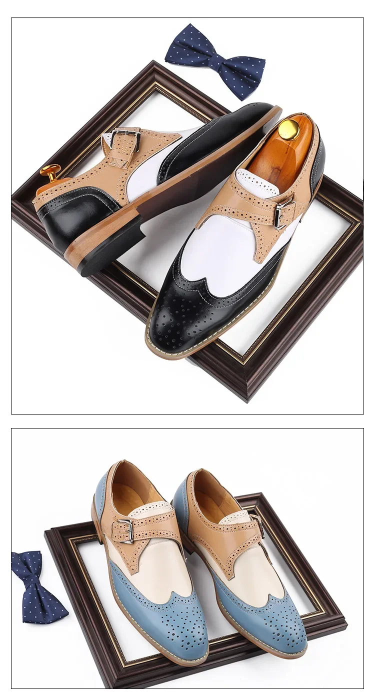 Men Business Dress shoe Colorful  Lace up Fashion Man Casual Leather Oxfords shoes Flat Leisure Wedding Party shoe Men Big Size