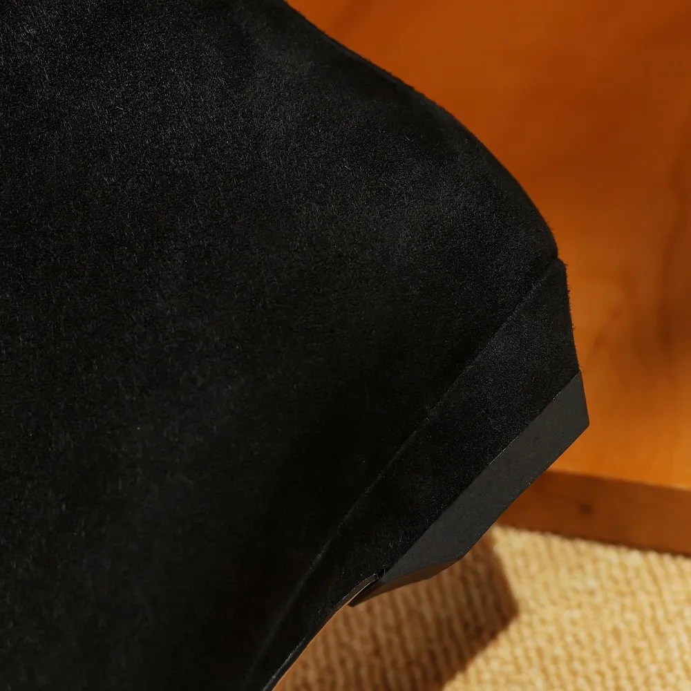 Plus size 34-42 women's natural suede leather back zip autumn flats ankle boots square toe casual female high quality short boot