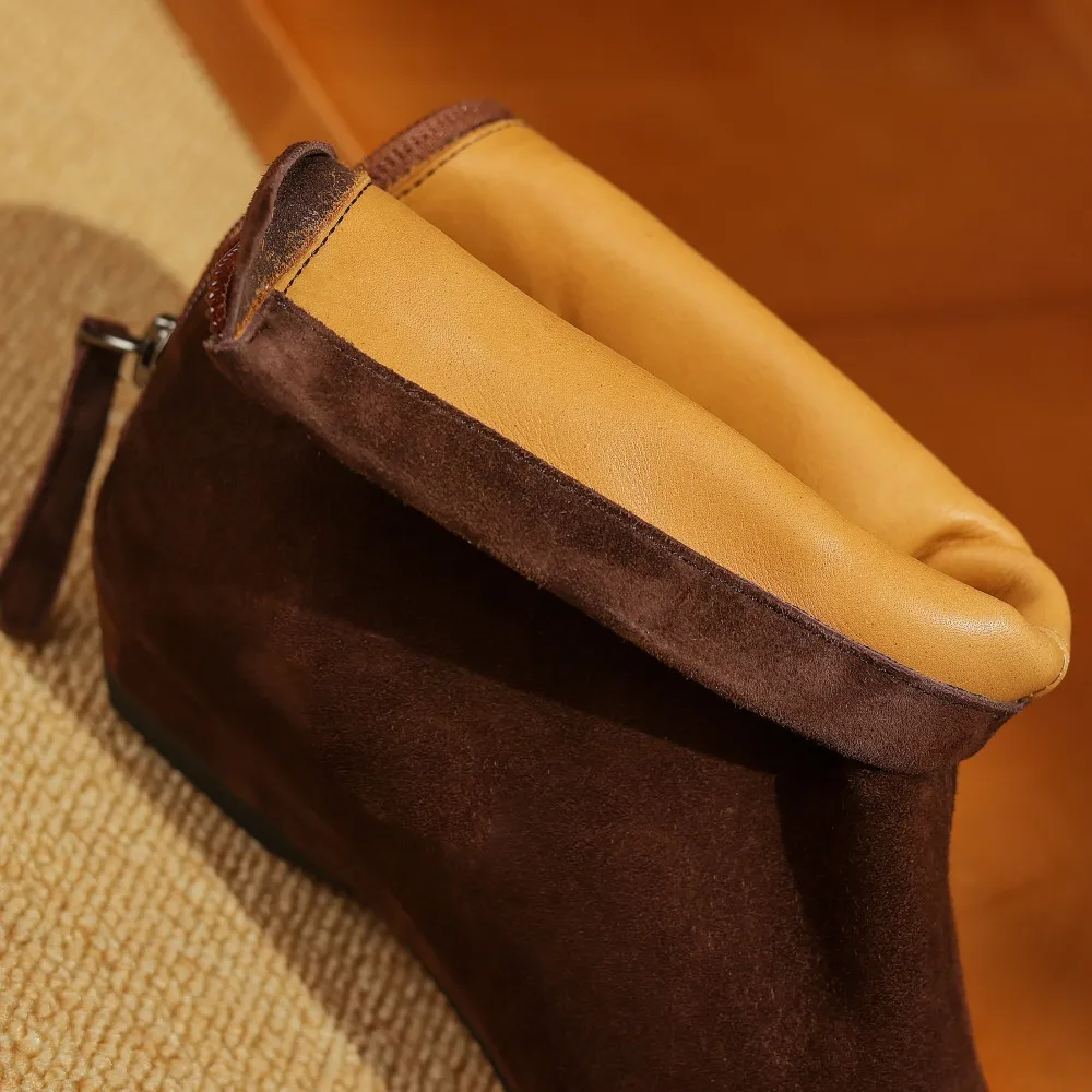 Plus size 34-42 women's natural suede leather back zip autumn flats ankle boots square toe casual female high quality short boot