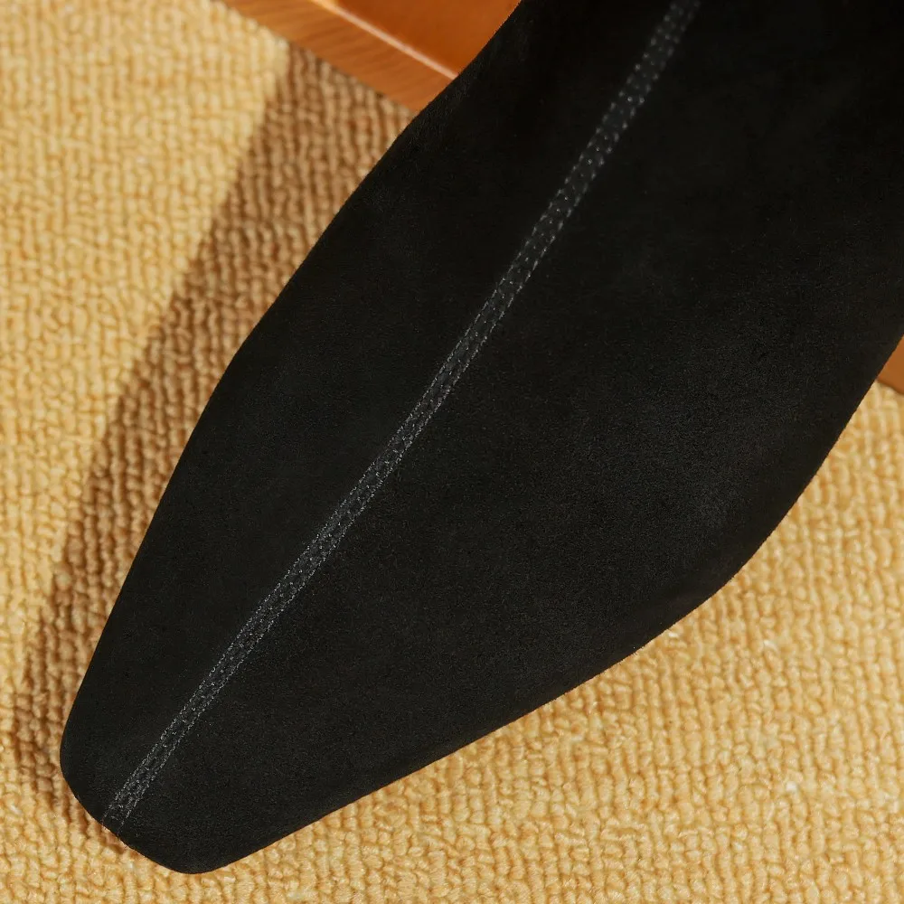 Plus size 34-42 women's natural suede leather back zip autumn flats ankle boots square toe casual female high quality short boot