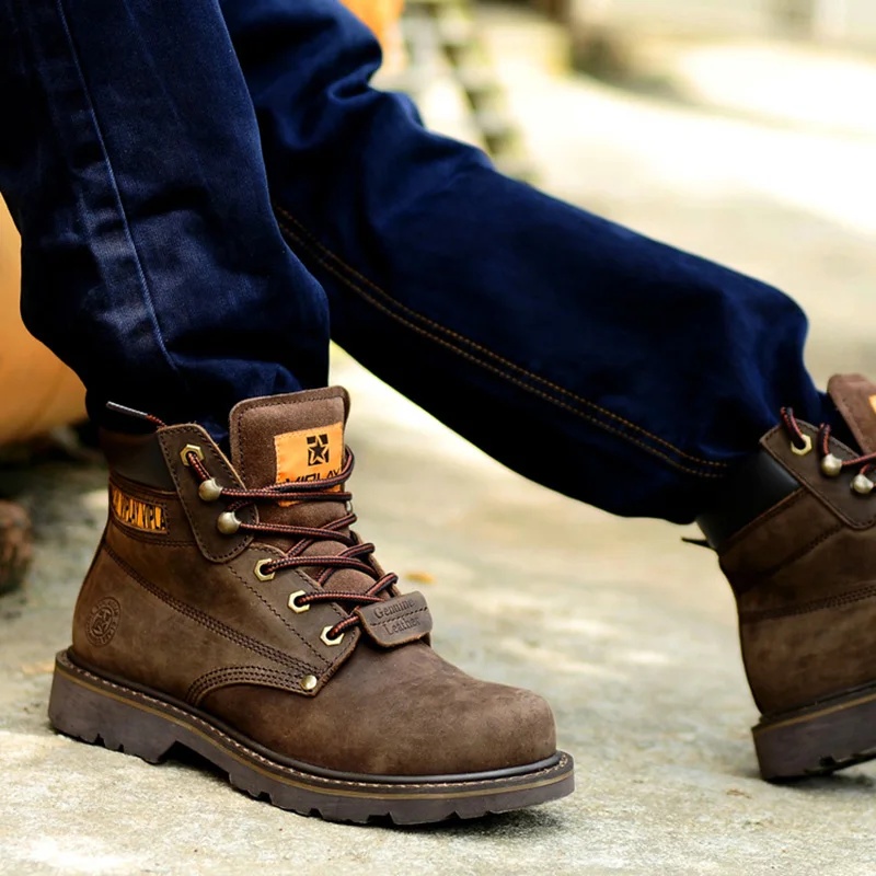 Men's Genuine Leather Boots Classic Outdoor Boots Casual Shoes Ankle Motorcycle Boots Antislip Comfy Shoes Western Style