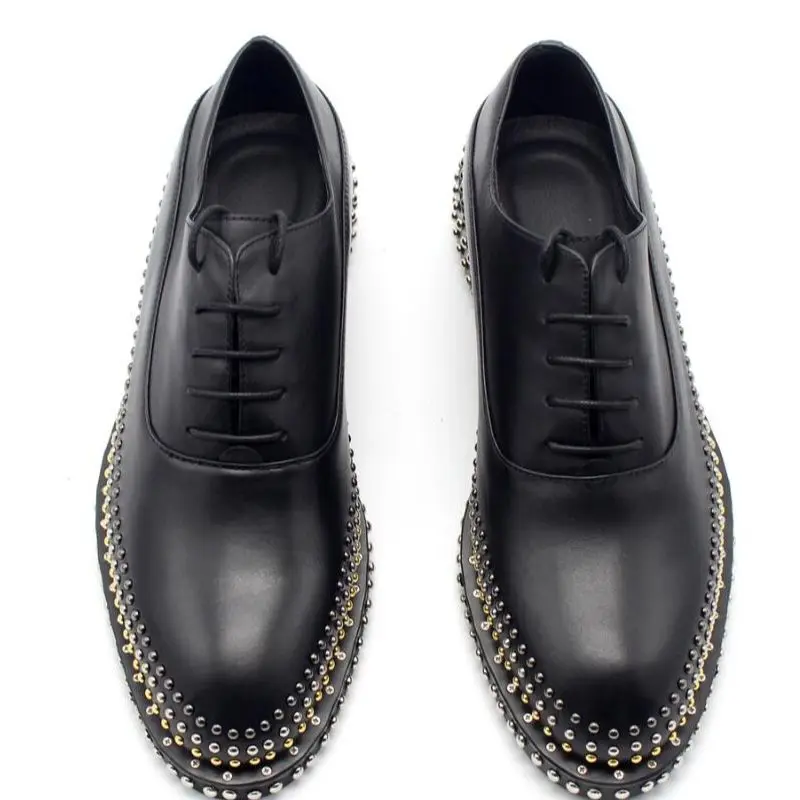 Handmade Rivets Brogue Shoes Wedding Dress Shoe Cow Genuine Leather Men Oxfords Plus Size 38-45