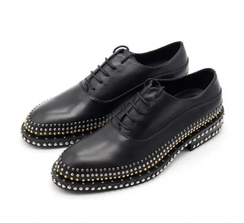 Handmade Rivets Brogue Shoes Wedding Dress Shoe Cow Genuine Leather Men Oxfords Plus Size 38-45