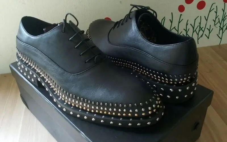 Handmade Rivets Brogue Shoes Wedding Dress Shoe Cow Genuine Leather Men Oxfords Plus Size 38-45