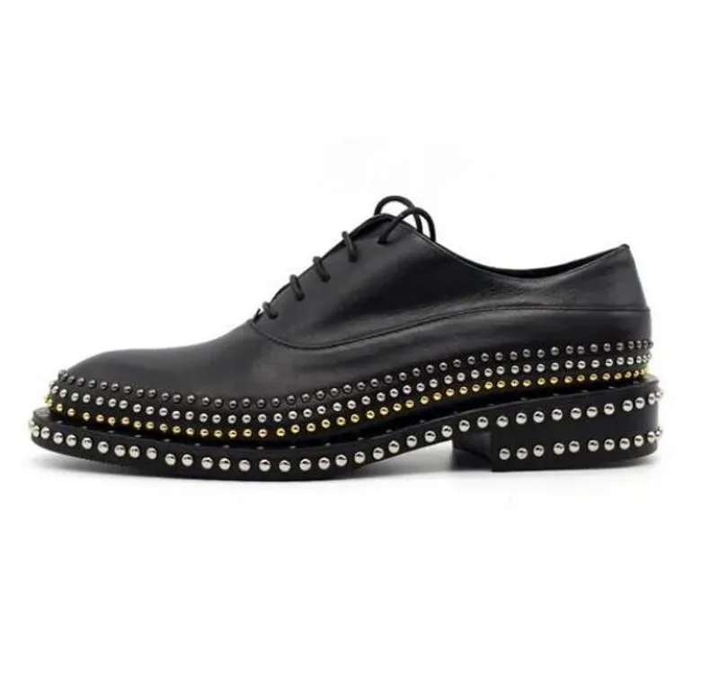 Handmade Rivets Brogue Shoes Wedding Dress Shoe Cow Genuine Leather Men Oxfords Plus Size 38-45