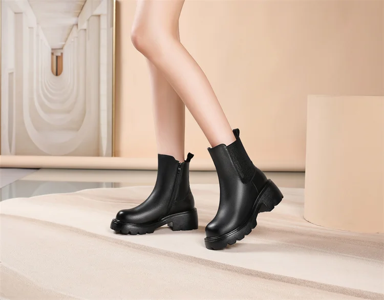 AIYUQI Women's Boots Winter 2026 New Genuine Leather Women's Chelsea Boots British Style Natural Wool Warm Women's Ankle Boots