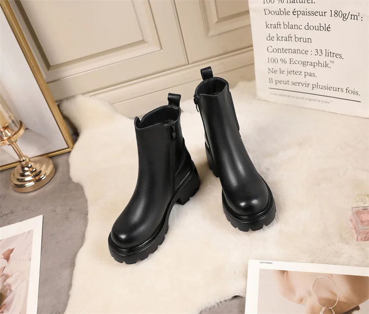 AIYUQI Women's Boots Winter 2026 New Genuine Leather Women's Chelsea Boots British Style Natural Wool Warm Women's Ankle Boots