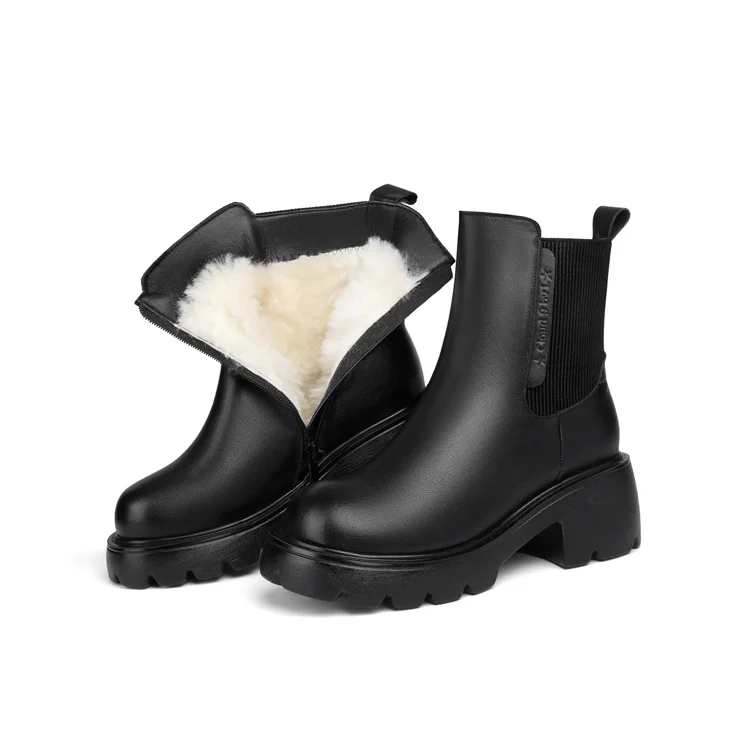 AIYUQI Women's Boots Winter 2026 New Genuine Leather Women's Chelsea Boots British Style Natural Wool Warm Women's Ankle Boots