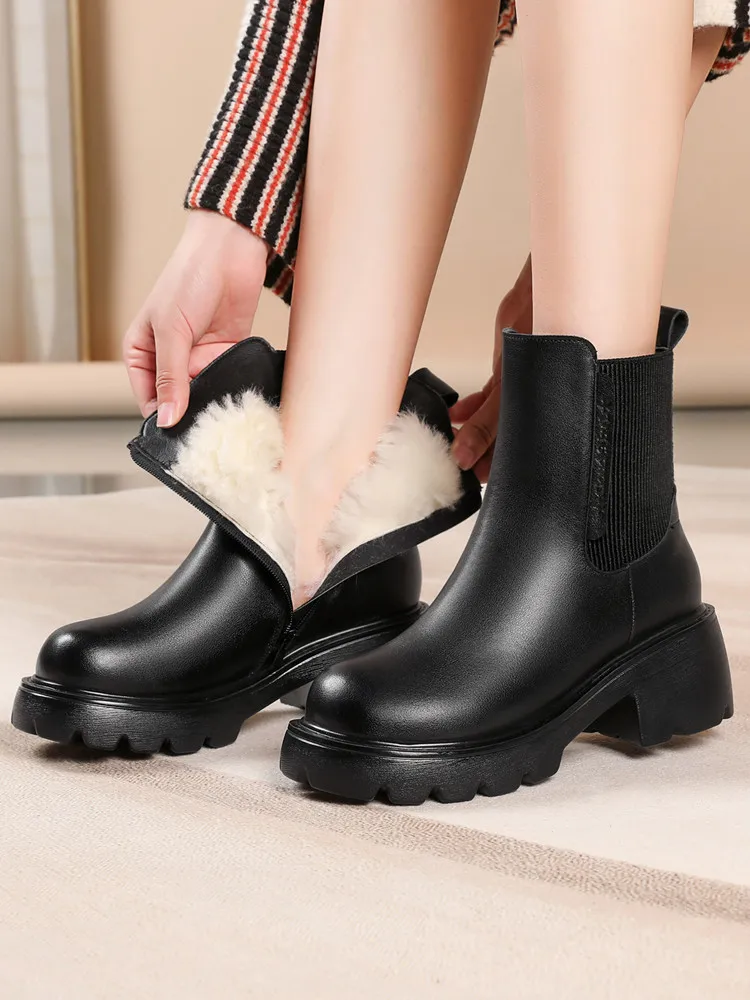 AIYUQI Women's Boots Winter 2026 New Genuine Leather Women's Chelsea Boots British Style Natural Wool Warm Women's Ankle Boots