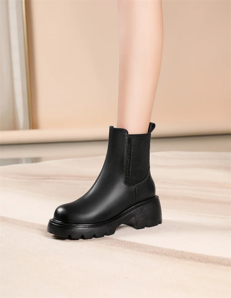 AIYUQI Women's Boots Winter 2026 New Genuine Leather Women's Chelsea Boots British Style Natural Wool Warm Women's Ankle Boots