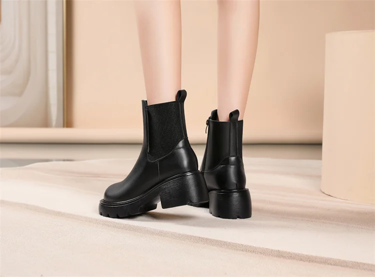 AIYUQI Women's Boots Winter 2026 New Genuine Leather Women's Chelsea Boots British Style Natural Wool Warm Women's Ankle Boots