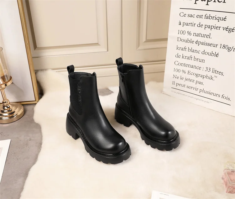 AIYUQI Women's Boots Winter 2026 New Genuine Leather Women's Chelsea Boots British Style Natural Wool Warm Women's Ankle Boots