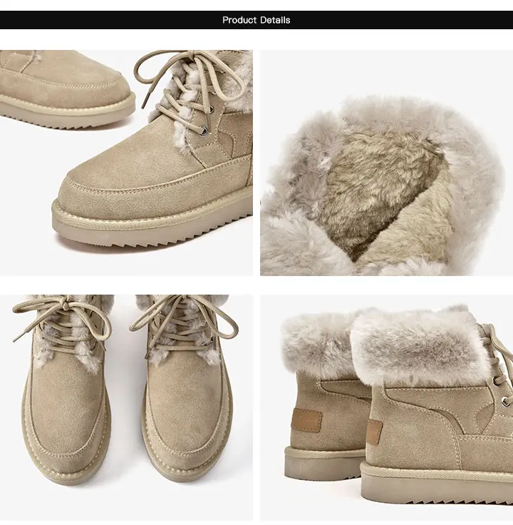 BeauToday Snow Boots Women Cow Suede Leather Lace Up Ankle Boots Warm Wool Ladies Winter Fur Shoes Handmade 08204