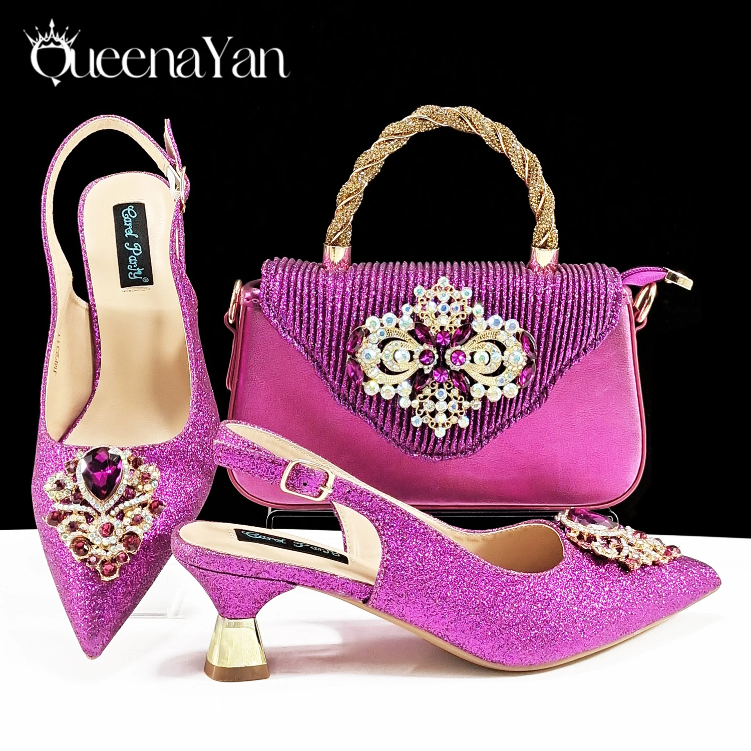 QSGFC Hot Selling INS Pointed-Toe Luxury Style Women High Heels Sandal With Bag Set Orange Color for Wedding Party