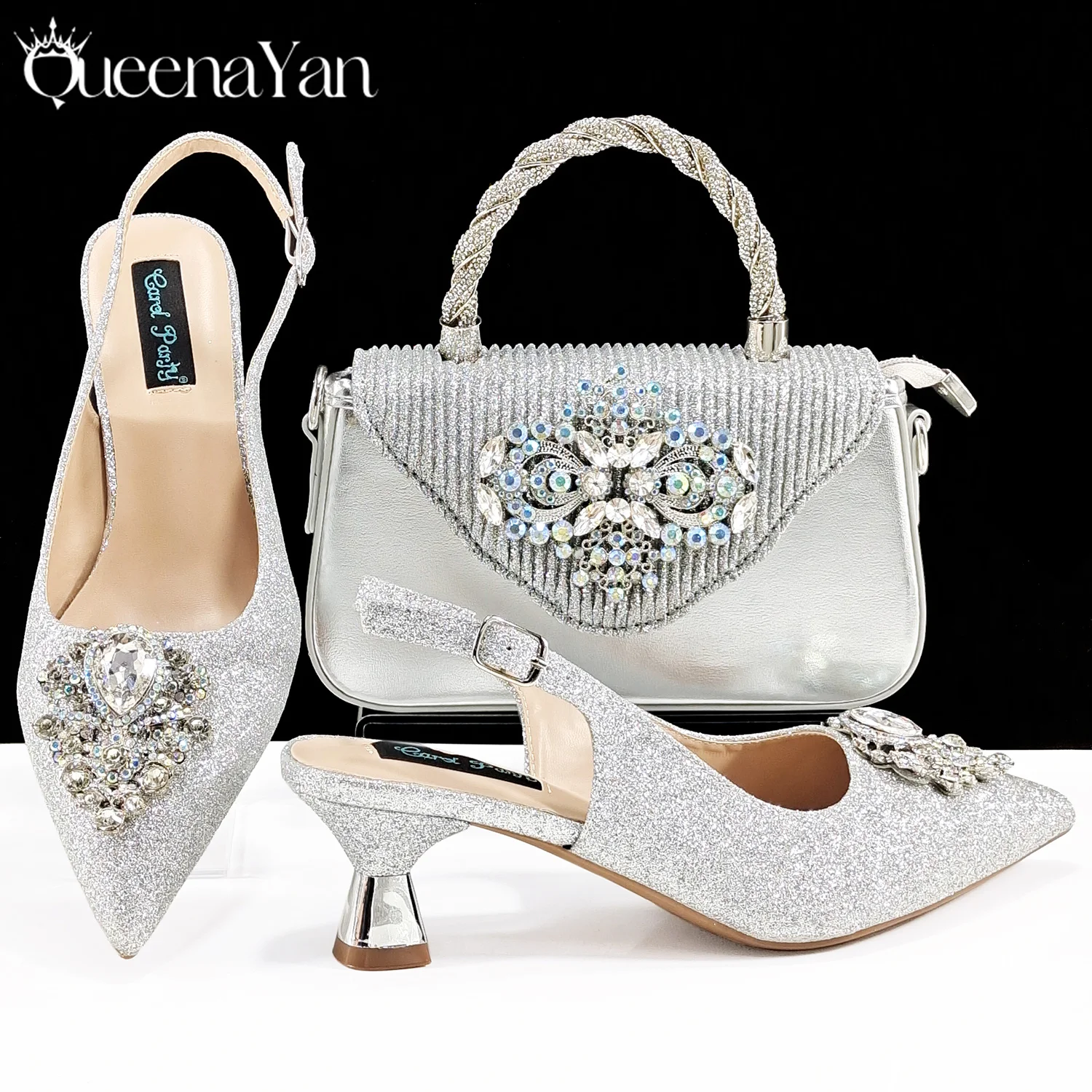 QSGFC Hot Selling INS Pointed-Toe Luxury Style Women High Heels Sandal With Bag Set Orange Color for Wedding Party