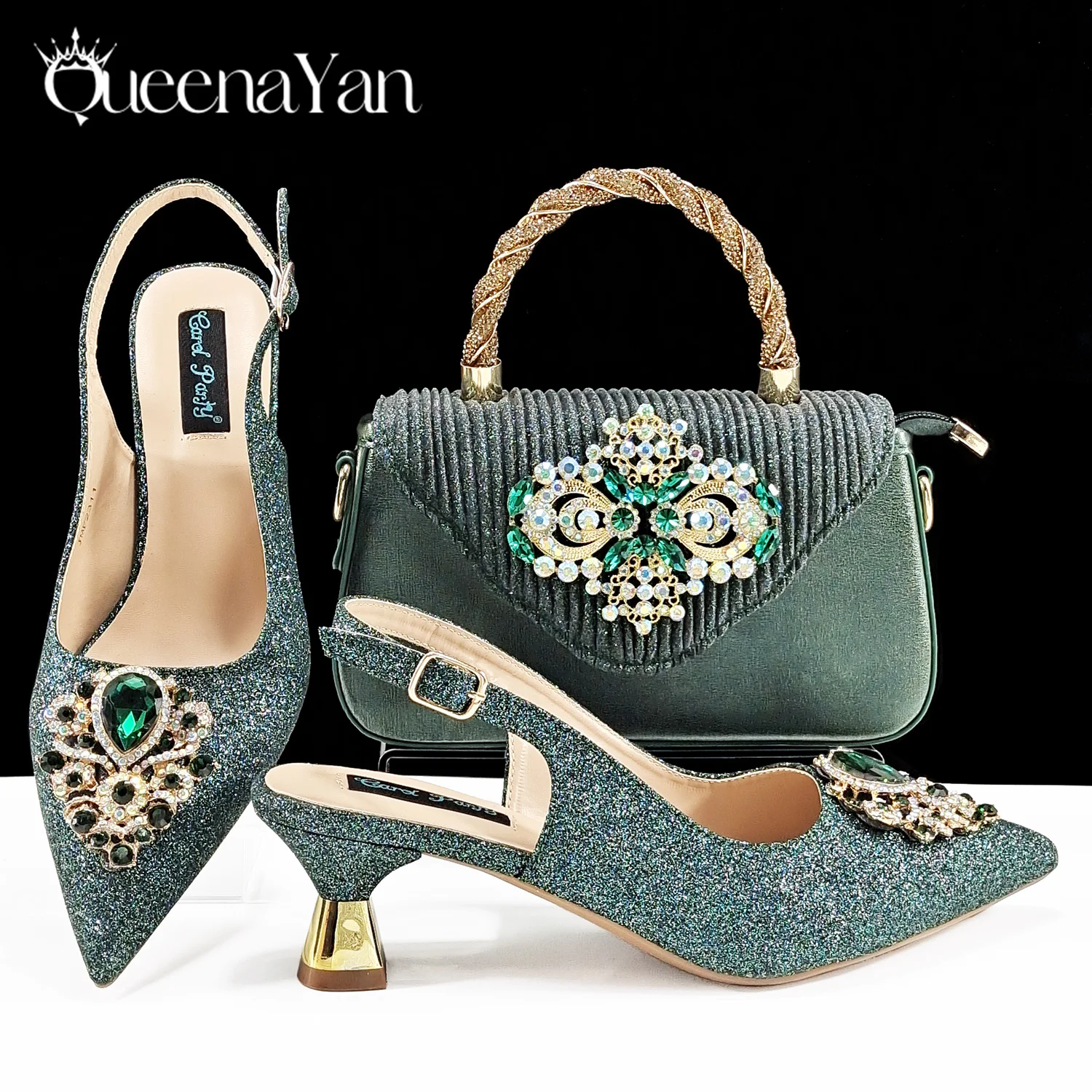 QSGFC Hot Selling INS Pointed-Toe Luxury Style Women High Heels Sandal With Bag Set Orange Color for Wedding Party