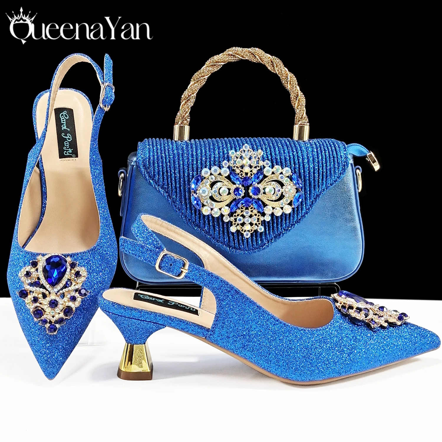 QSGFC Hot Selling INS Pointed-Toe Luxury Style Women High Heels Sandal With Bag Set Orange Color for Wedding Party
