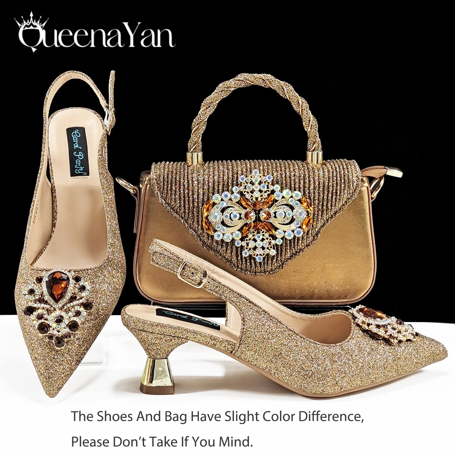 QSGFC Hot Selling INS Pointed-Toe Luxury Style Women High Heels Sandal With Bag Set Orange Color for Wedding Party