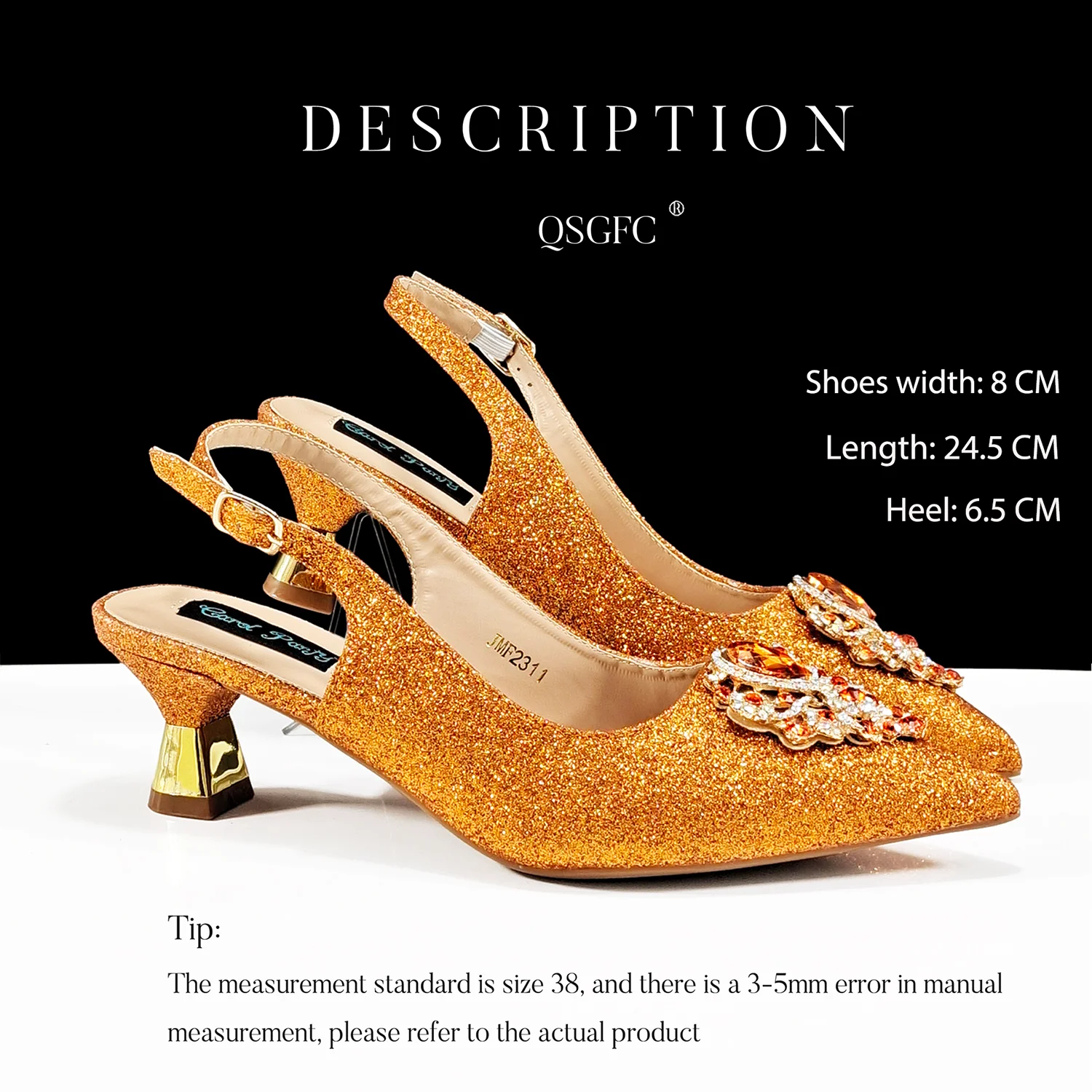 QSGFC Hot Selling INS Pointed-Toe Luxury Style Women High Heels Sandal With Bag Set Orange Color for Wedding Party