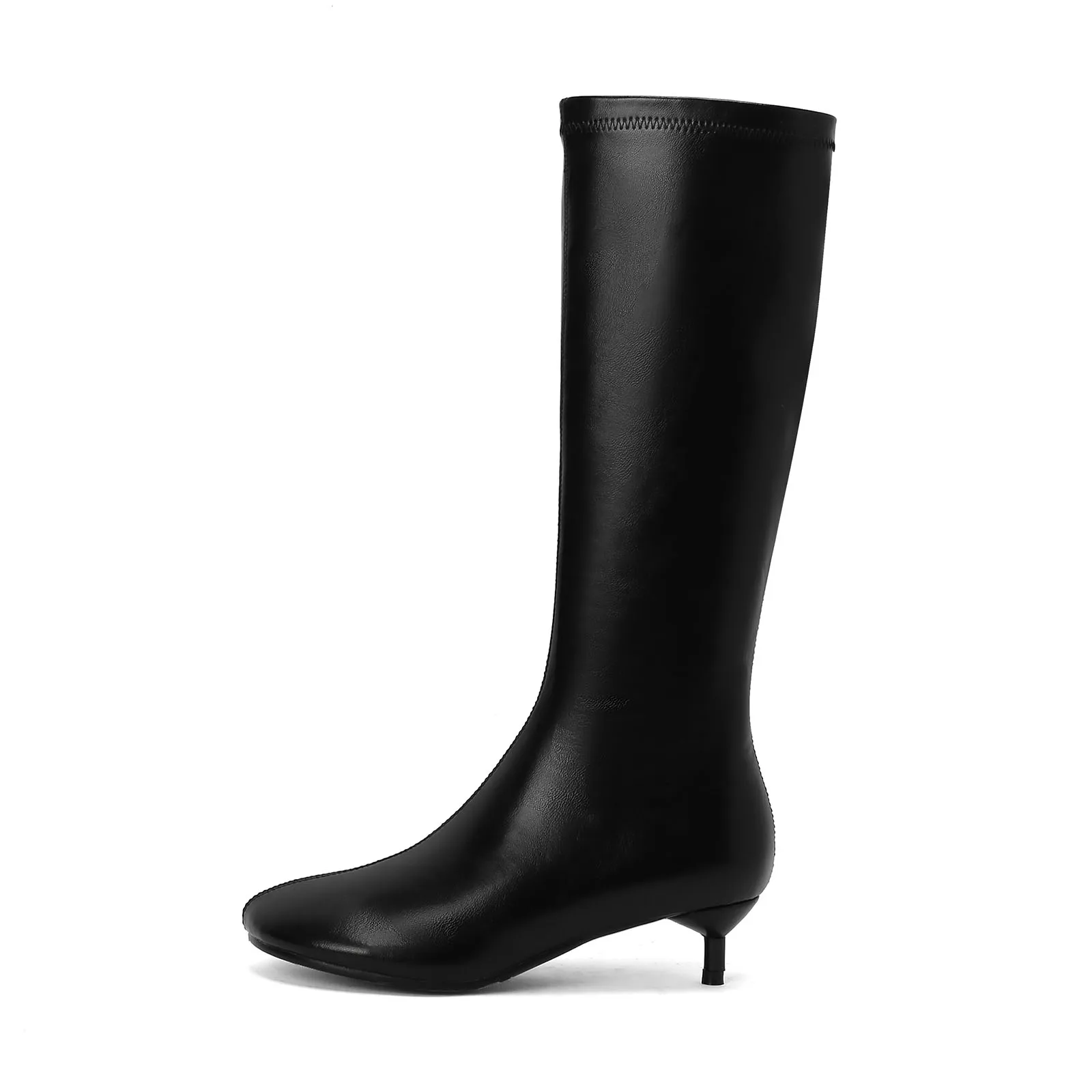 Arden Furtado Autumn Women's Sheepskin Knee High Boots Round Toe Side Zipper Thin Heels Middle Heel Sexy Modern Boots