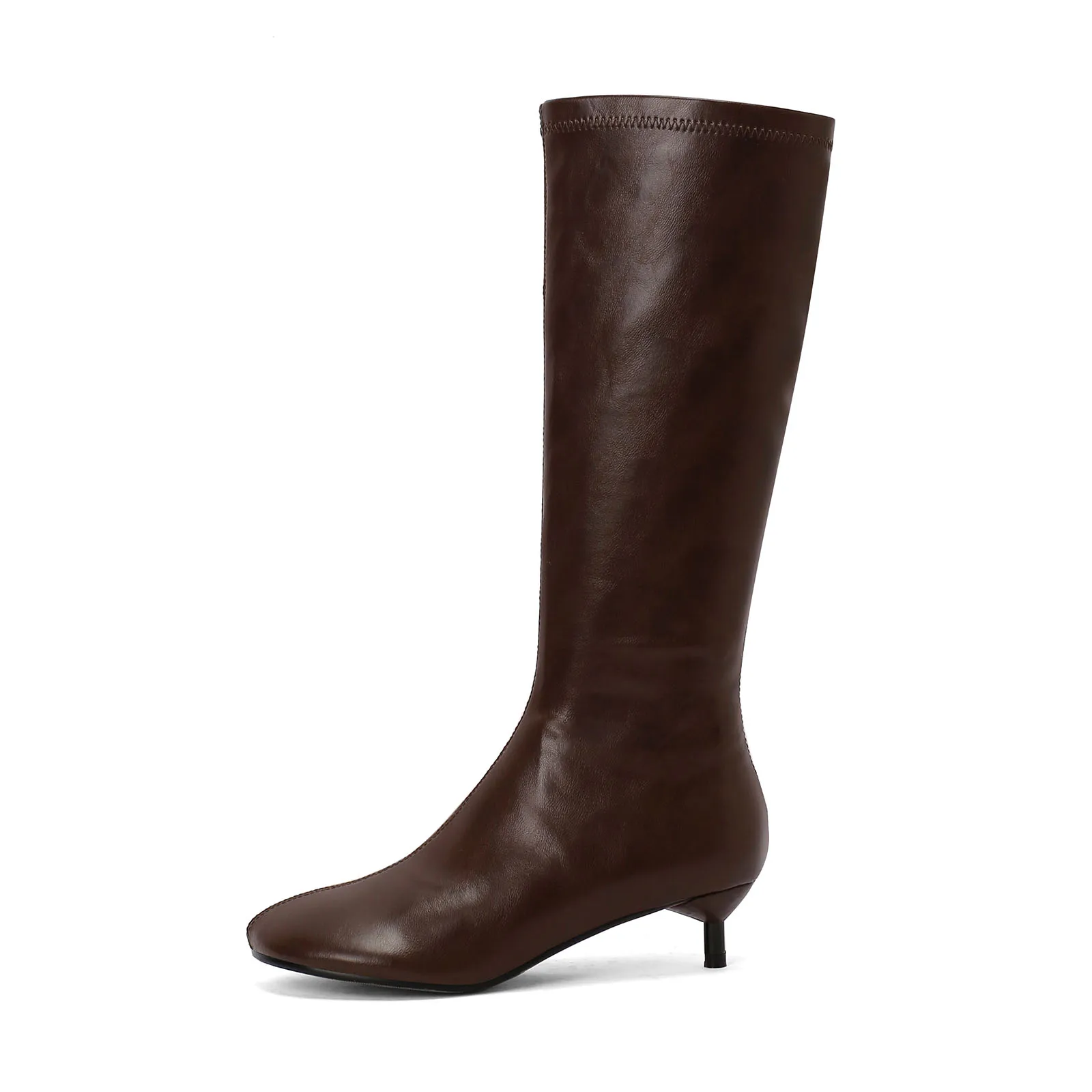 Arden Furtado Autumn Women's Sheepskin Knee High Boots Round Toe Side Zipper Thin Heels Middle Heel Sexy Modern Boots