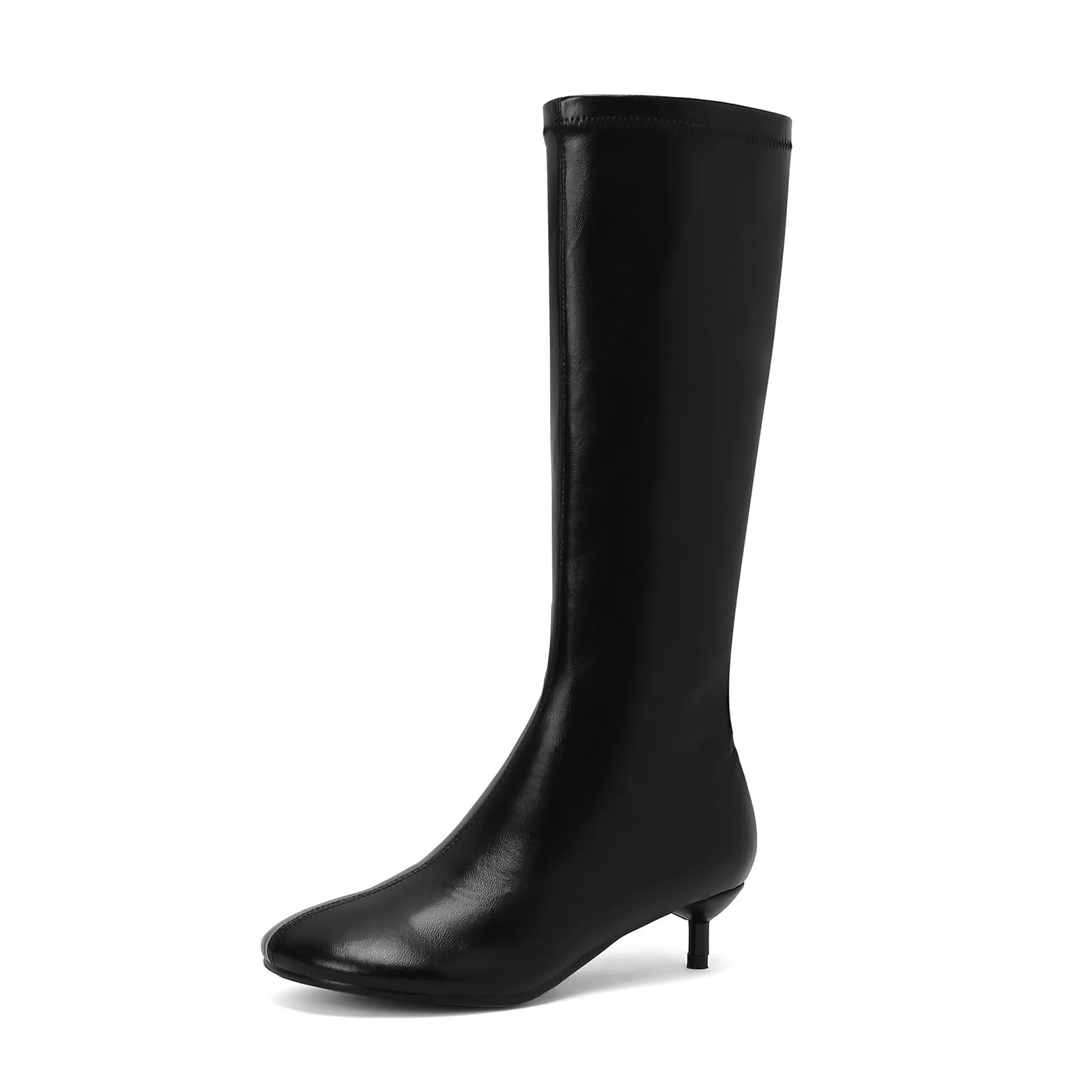 Arden Furtado Autumn Women's Sheepskin Knee High Boots Round Toe Side Zipper Thin Heels Middle Heel Sexy Modern Boots