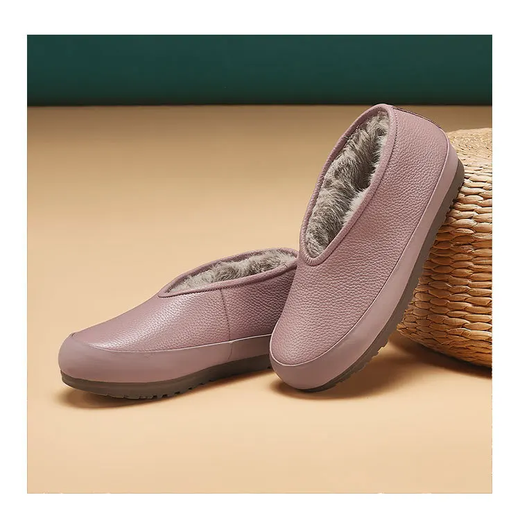 Women's 2026 New Model Genuine Leather Single Shoes, Retro and Warm, Bean-shaped Shoes, Flat Bottom, Mom's Shoes Luxury Shoes