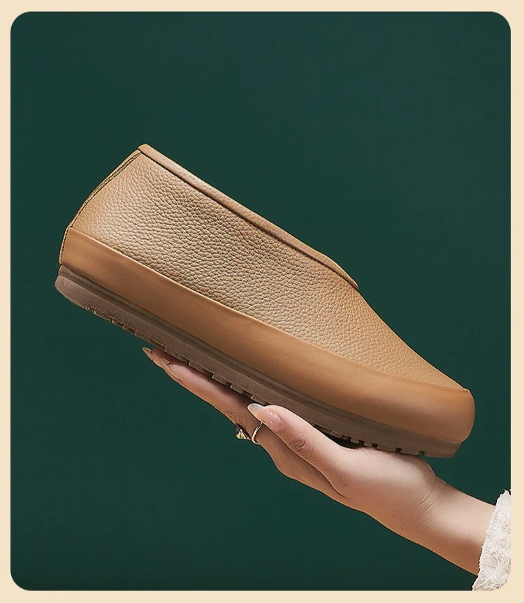 Women's 2026 New Model Genuine Leather Single Shoes, Retro and Warm, Bean-shaped Shoes, Flat Bottom, Mom's Shoes Luxury Shoes