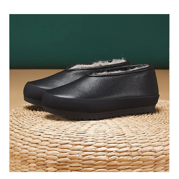Women's 2026 New Model Genuine Leather Single Shoes, Retro and Warm, Bean-shaped Shoes, Flat Bottom, Mom's Shoes Luxury Shoes